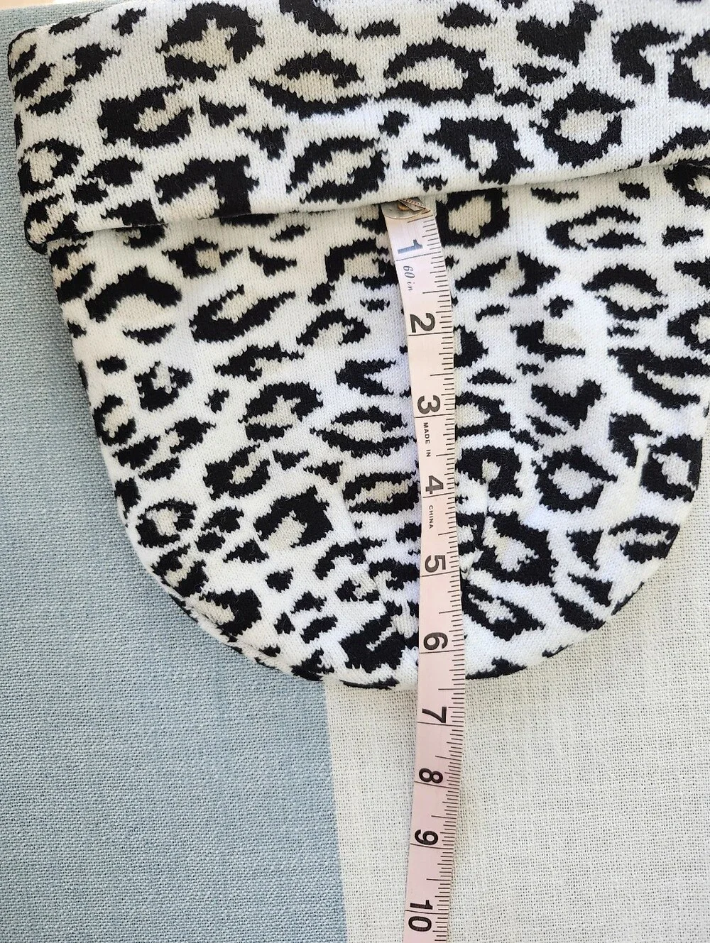 Black & White Snow Leopard Animal  Print Knit Beanie